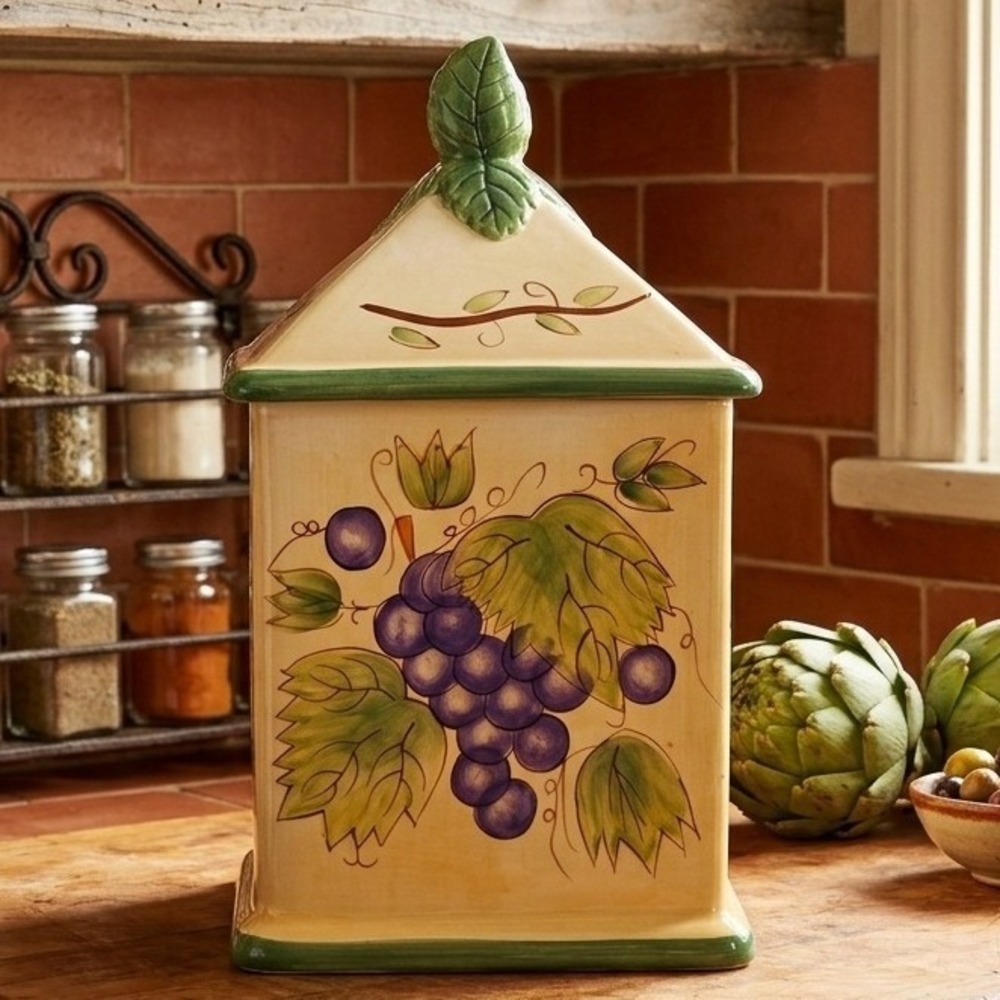 Vintage Certified International CIC Ceramic Grape Canister Tuscan Kitchen